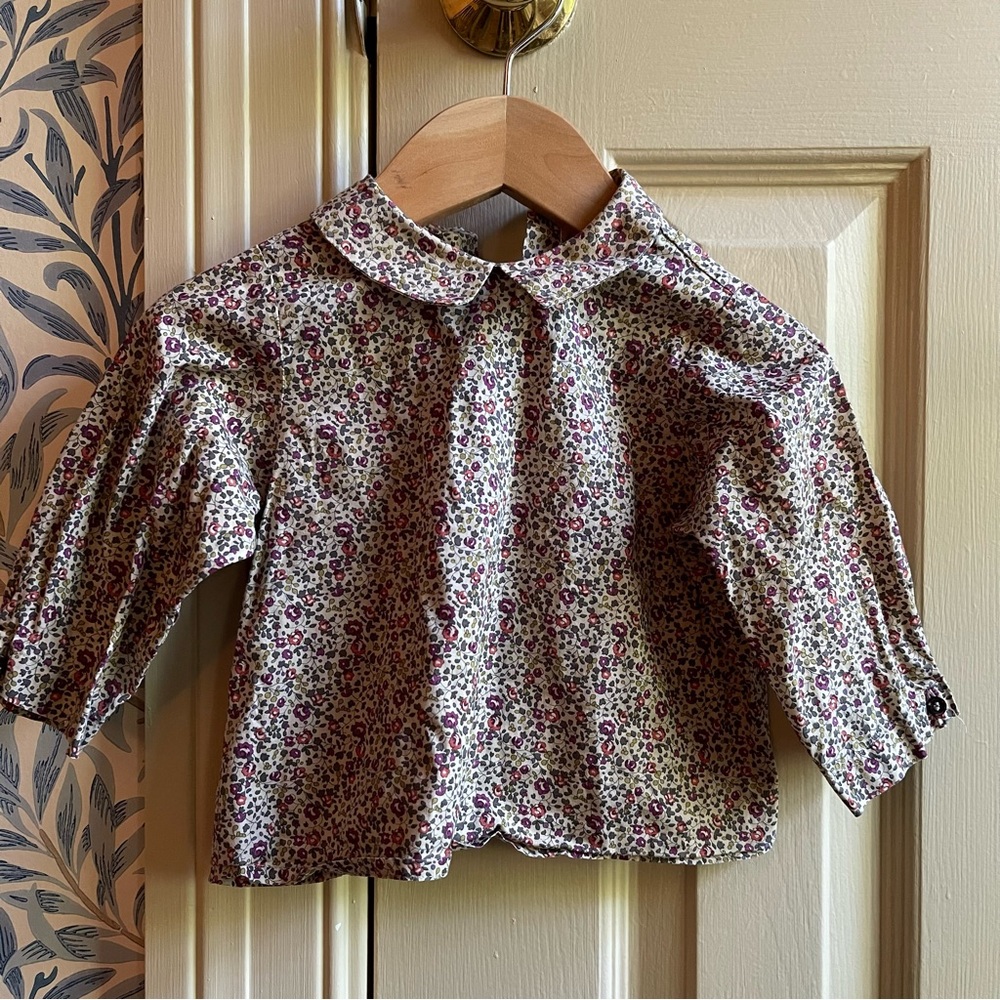 Bonpoint Floral Collared Baby Shirt, 6m